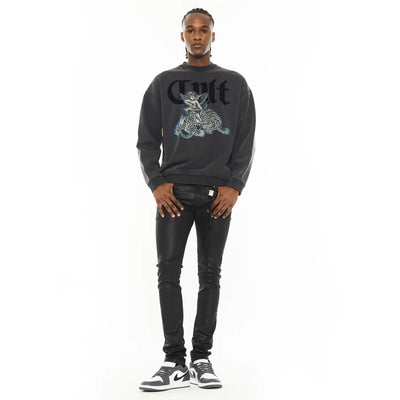 Men's Cult of Individuality Novelty Fleece Crew Sweatshirt in Vintage Charcoal