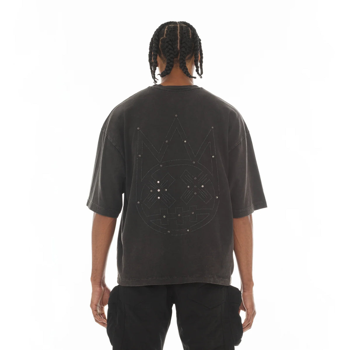 Men's Cult of Individuality Oversized Short Sleeve Crew Neck Tee "Metal Logo" in Vintage Charcoal