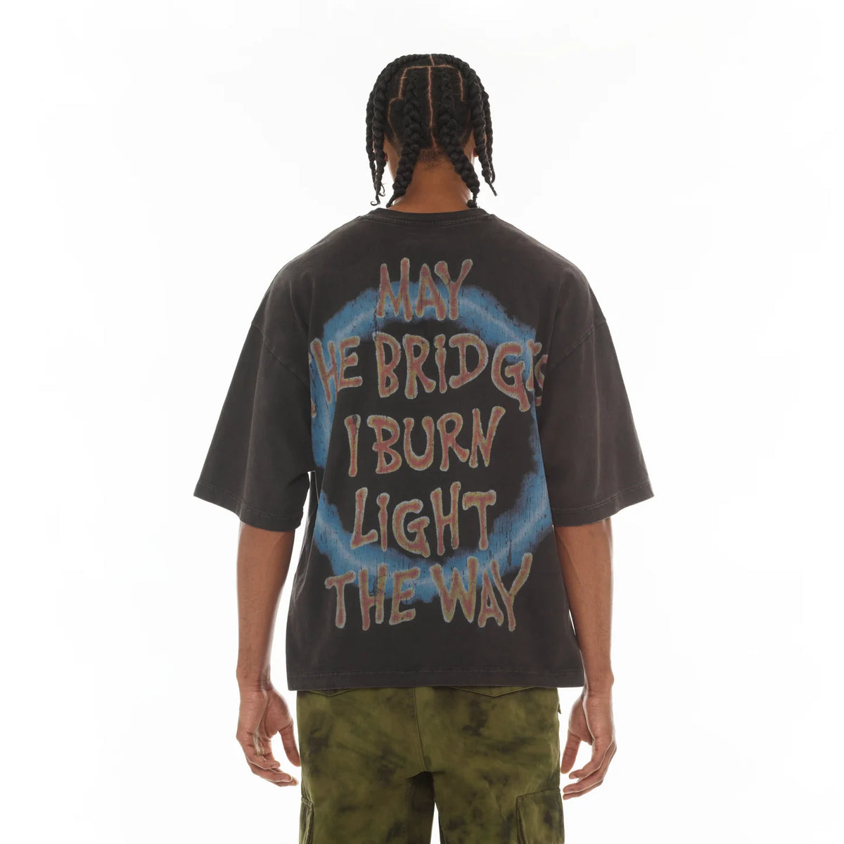 Men's Cult of Individuality Oversized Short Sleeve Crew Neck Tee "May The Bridges I Burn" in Vintage Charcoal