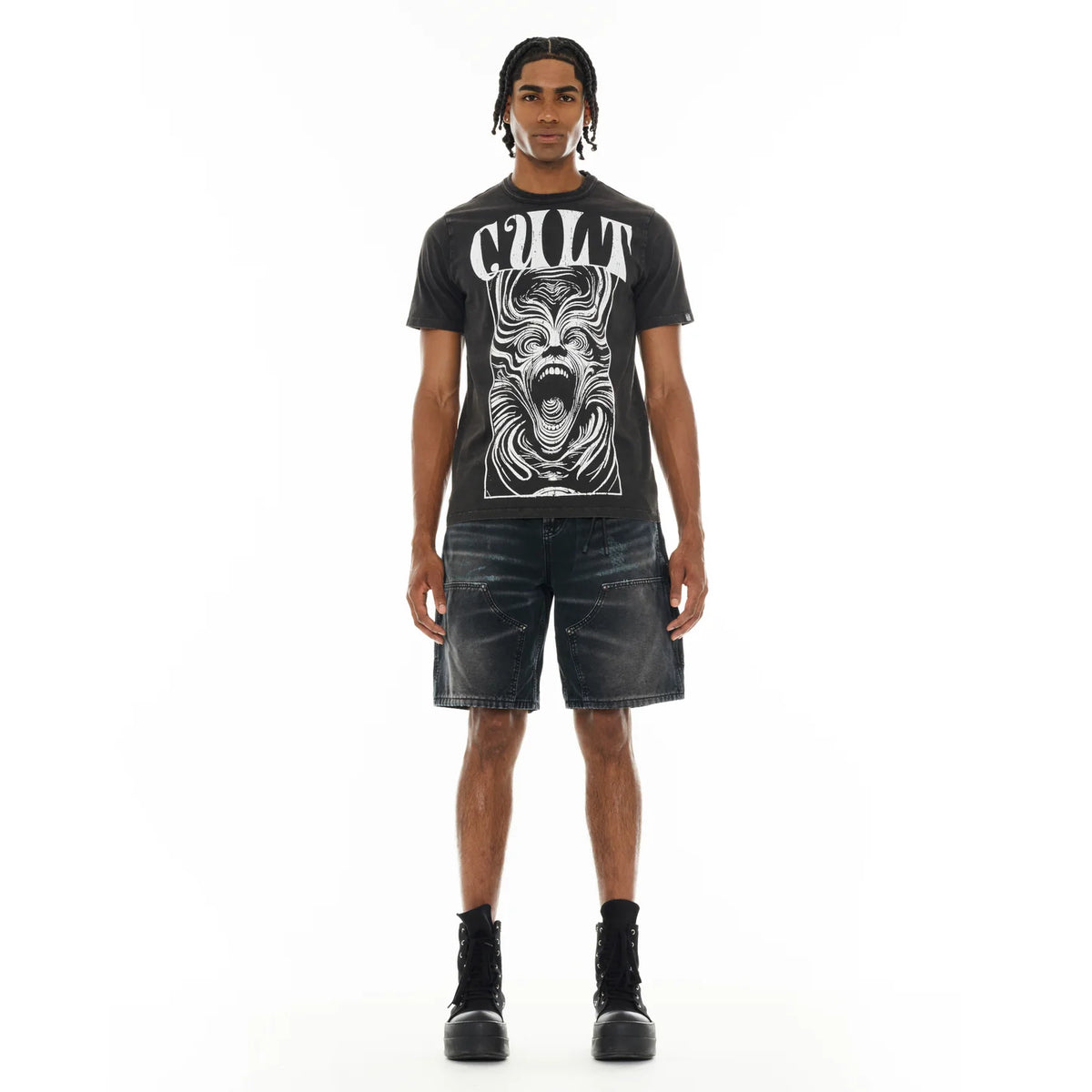 Men's Cult of Individuality Grunge Carpenter Shorts in Black Canvas