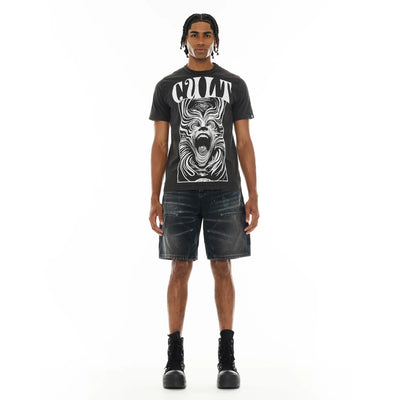Men's Cult of Individuality Grunge Carpenter Shorts in Black Canvas