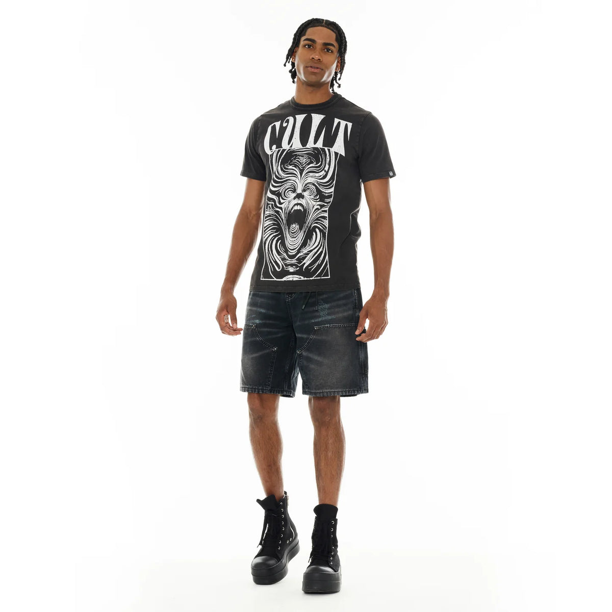 Men's Cult of Individuality Grunge Carpenter Shorts in Black Canvas