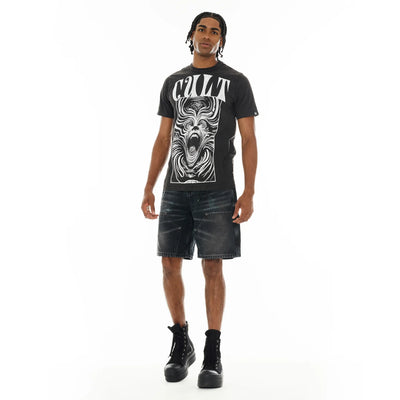 Men's Cult of Individuality Grunge Carpenter Shorts in Black Canvas