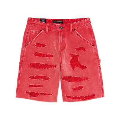 Men's Cult Of Individuality Grunge Carpenter Shorts in Red Canvas