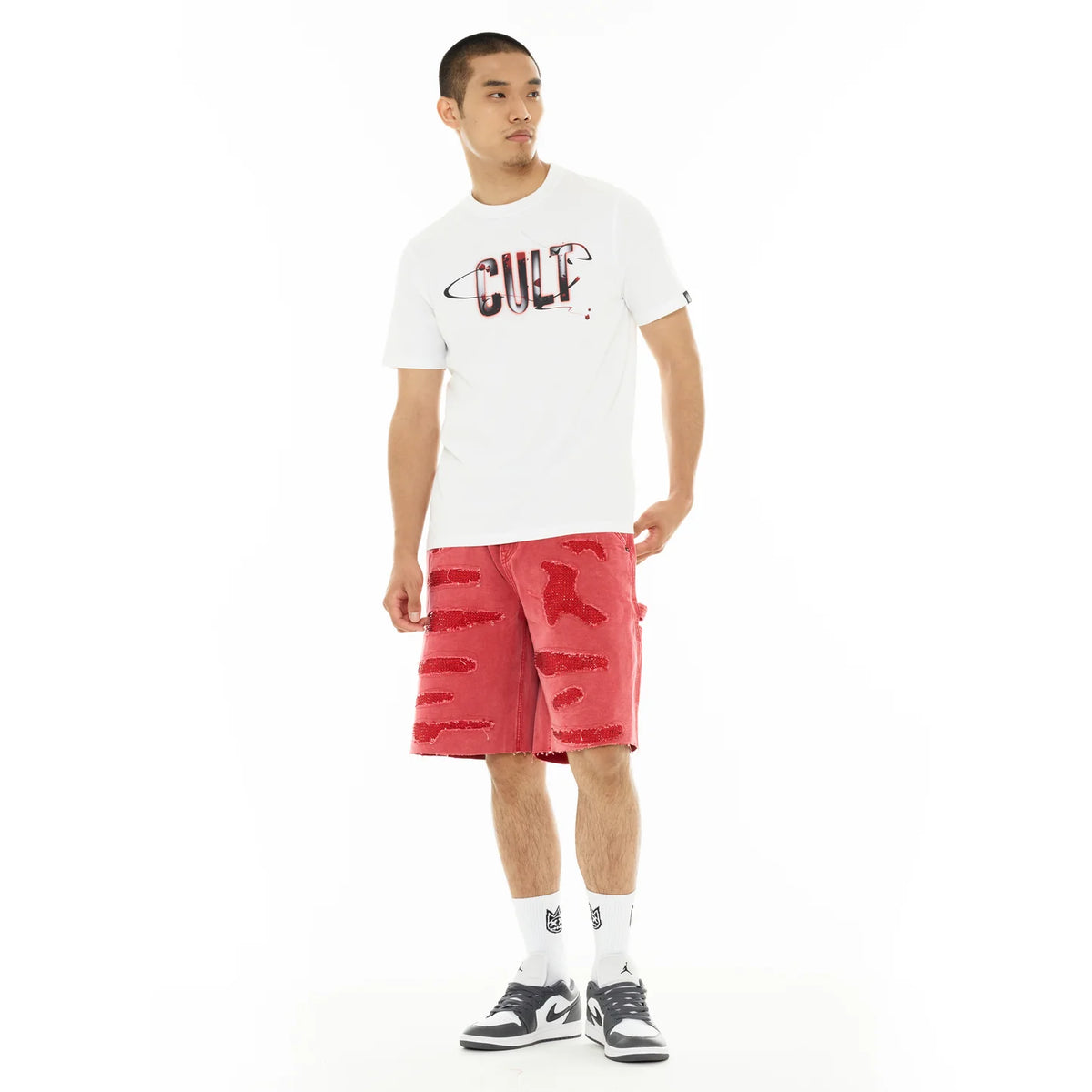 Men's Cult Of Individuality Grunge Carpenter Shorts in Red Canvas