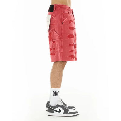 Men's Cult Of Individuality Grunge Carpenter Shorts in Red Canvas