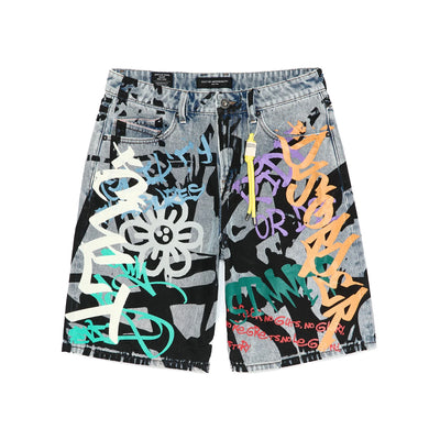 Men's Cult of Individuality Grunge Shorts in Graffiti