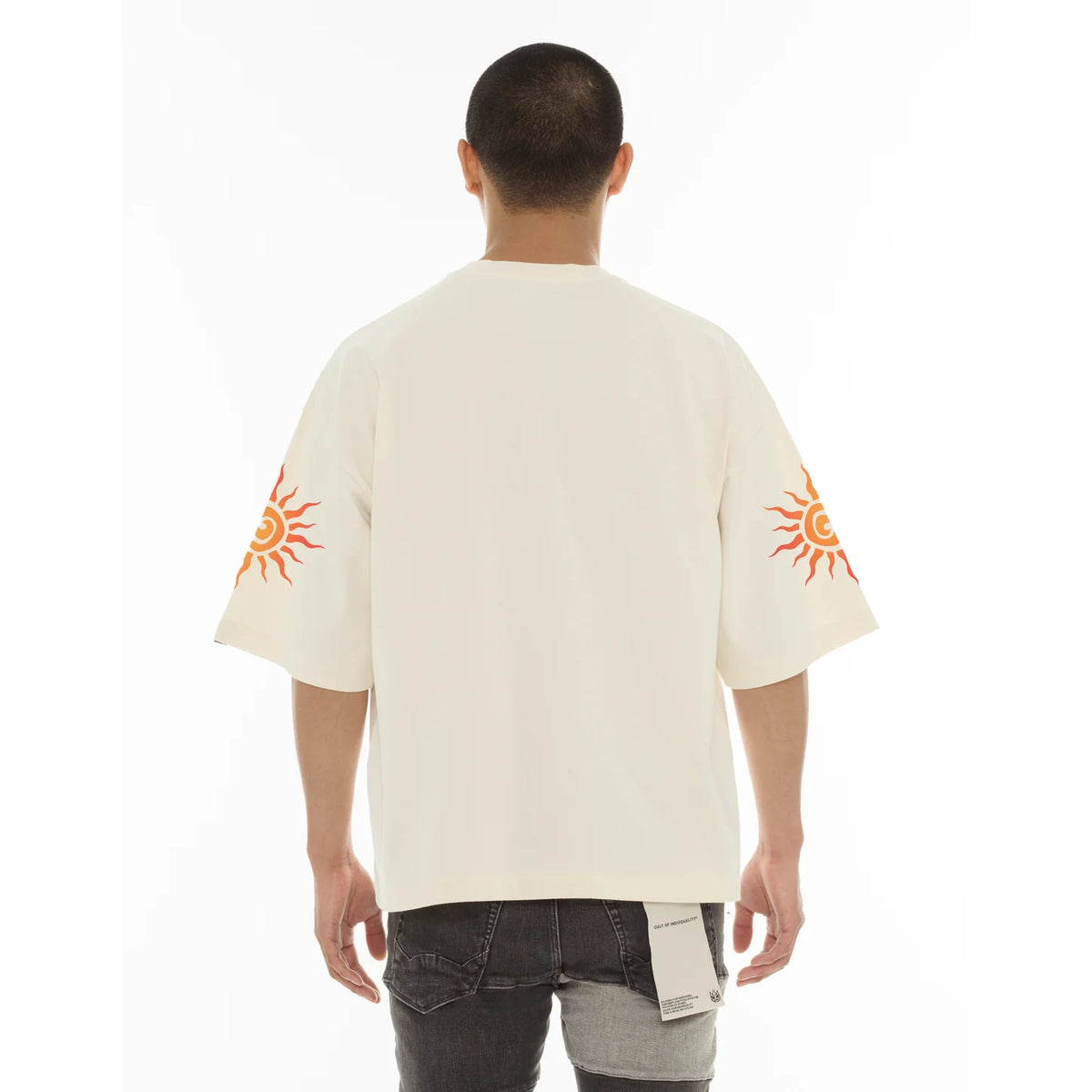Men's Cult Of Individuality Oversized Short Sleeve Crew Neck Tee "Along Came A Spider" in Winter White
