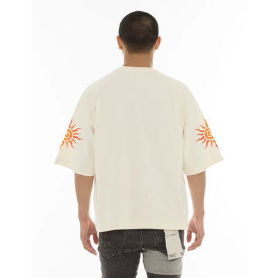 Men's Cult Of Individuality Oversized Short Sleeve Crew Neck Tee "Along Came A Spider" in Winter White