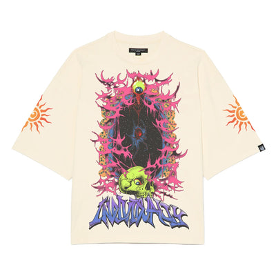 Men's Cult Of Individuality Oversized Short Sleeve Crew Neck Tee "Along Came A Spider" in Winter White