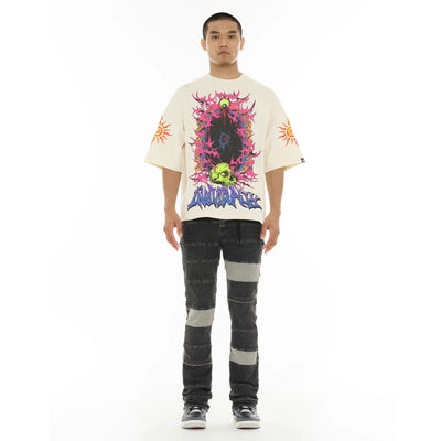 Men's Cult Of Individuality Oversized Short Sleeve Crew Neck Tee "Along Came A Spider" in Winter White