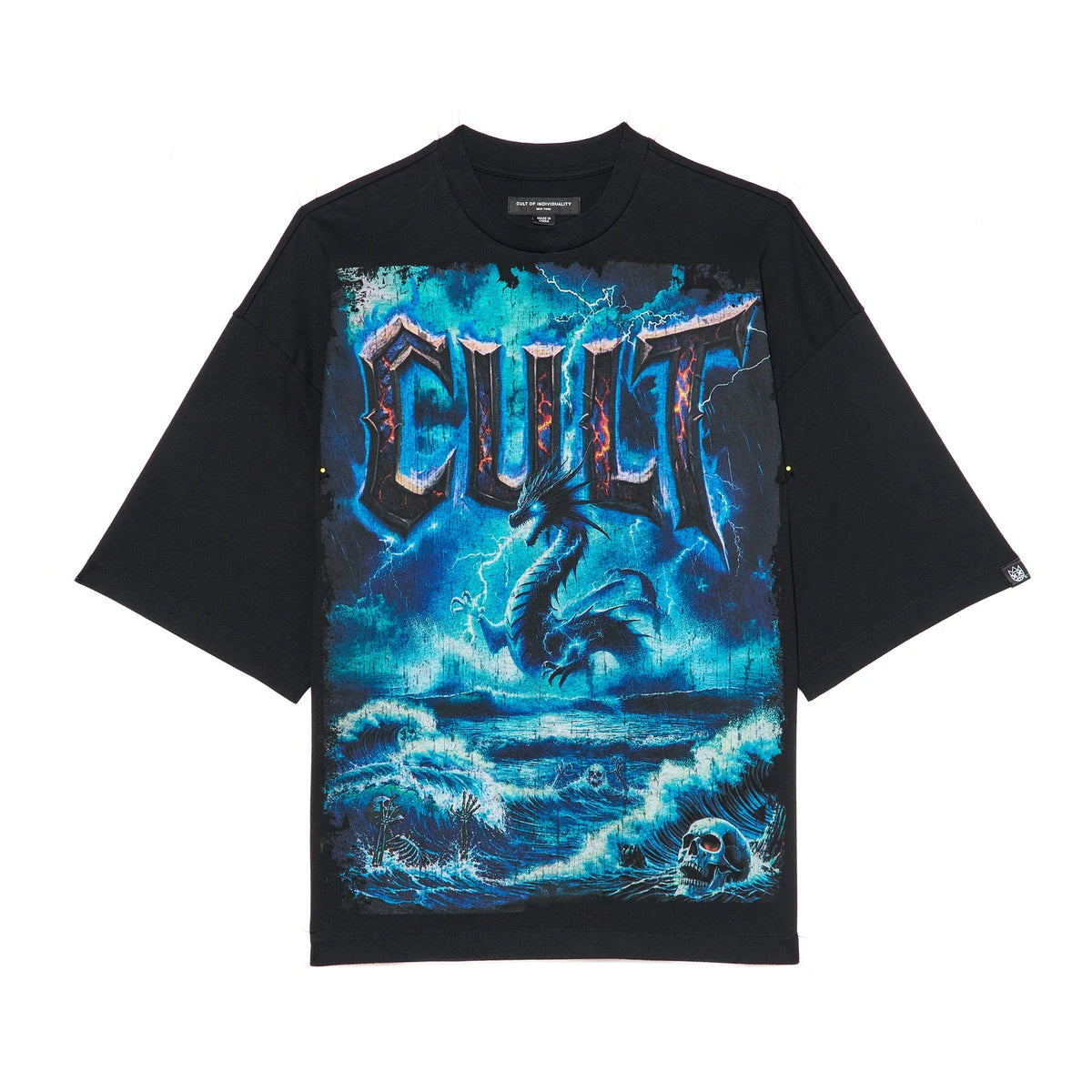 Men's Cult Of Individuality Oversized Short Sleeve Crew Neck Tee "Sea Of Sorrow" in Black