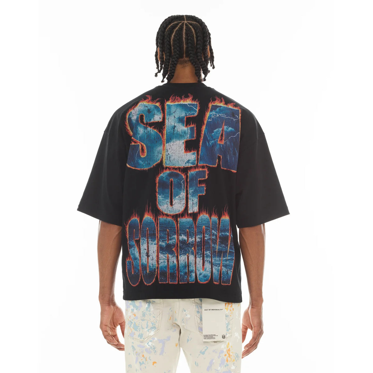 Men's Cult Of Individuality Oversized Short Sleeve Crew Neck Tee "Sea Of Sorrow" in Black
