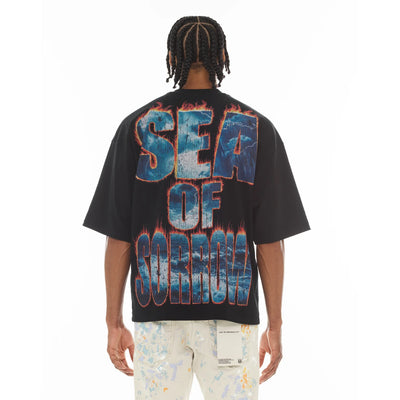 Men's Cult Of Individuality Oversized Short Sleeve Crew Neck Tee "Sea Of Sorrow" in Black
