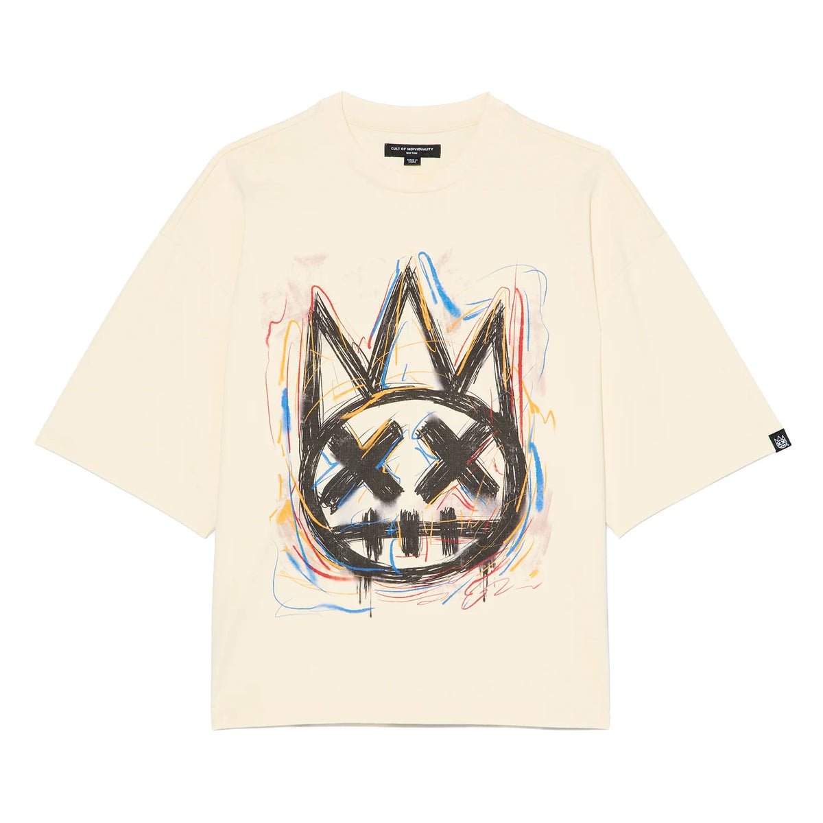 Men's Cult Of Individuality Oversized Short Sleeve Crew Neck Tee "Scribble Logo" in Winter White