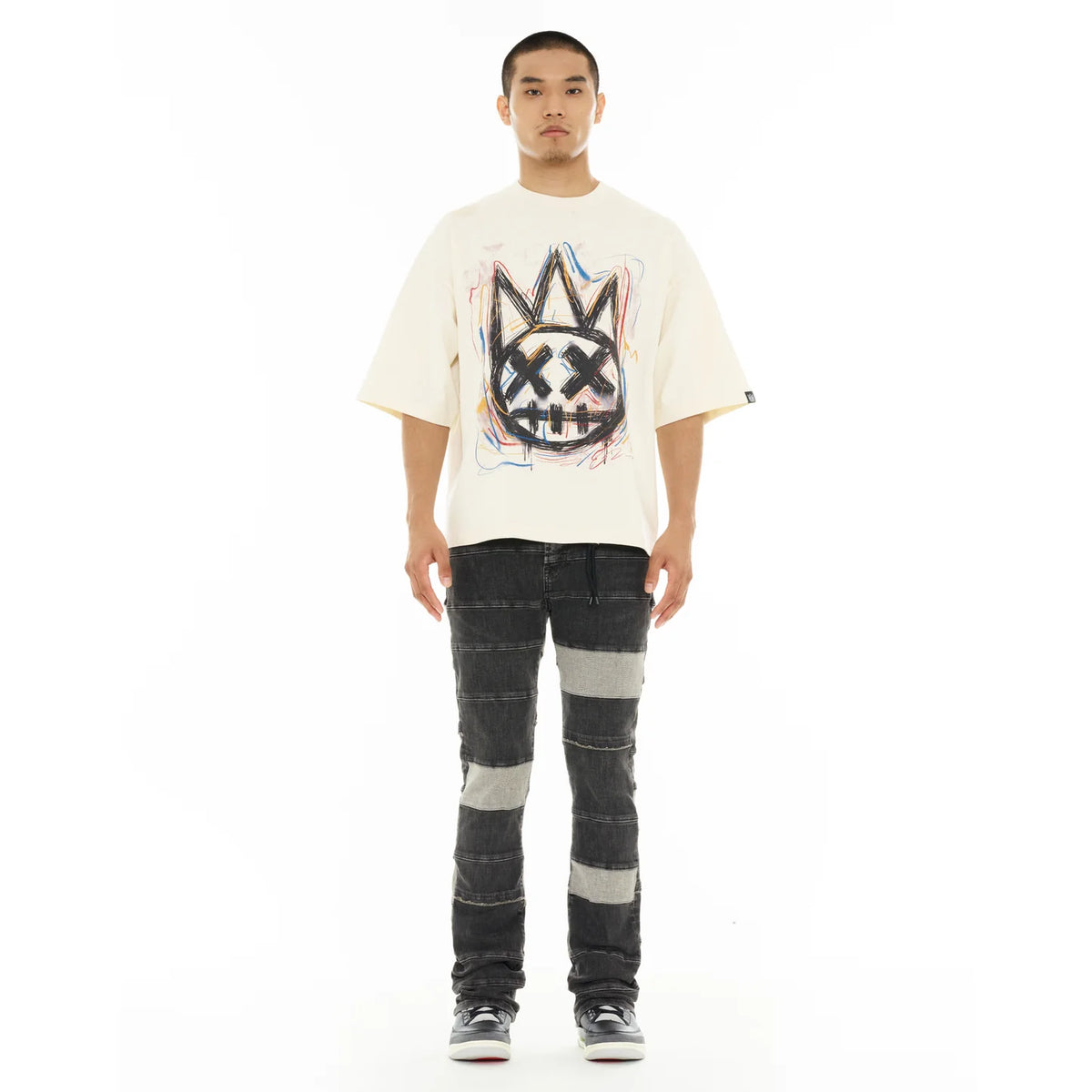 Men's Cult Of Individuality Oversized Short Sleeve Crew Neck Tee "Scribble Logo" in Winter White