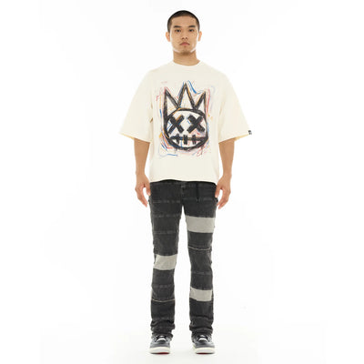 Men's Cult Of Individuality Oversized Short Sleeve Crew Neck Tee "Scribble Logo" in Winter White