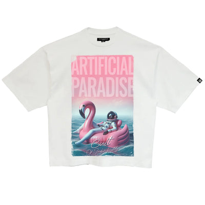 Men's Cult of Individuality Oversized Short Sleeve Crew Neck Tee "Artificial Paradise" in White