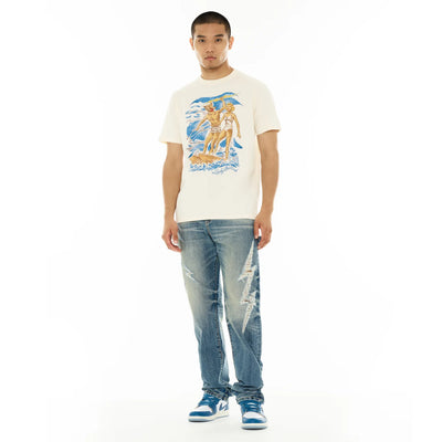 Men's Cult Of Individuality Lucky Bastard Short Sleeve Crew Neck Tee "Surfin Usa" in Winter White