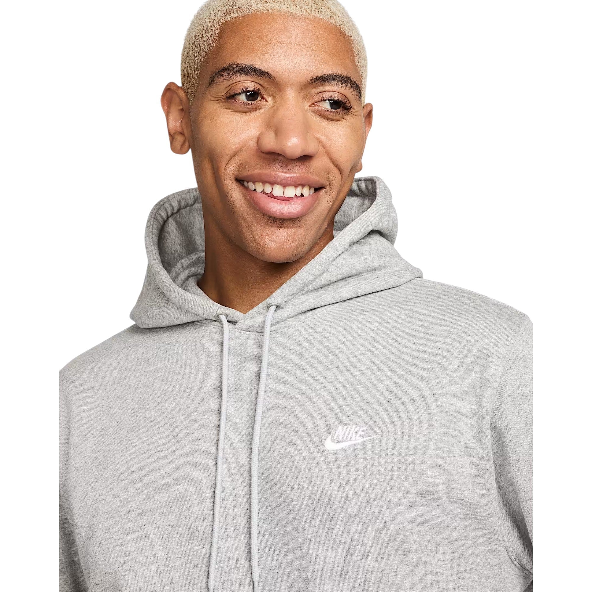 Men's Nike Club Fleece Pullover Hoodie - Dark Grey Heather/Light Smoke Grey/White 2