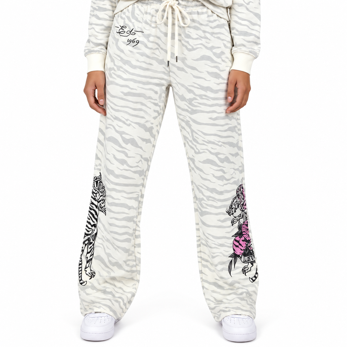 Women's Ed Hardy LKS Zebra Skull Sweatpant White EHW8200-118
