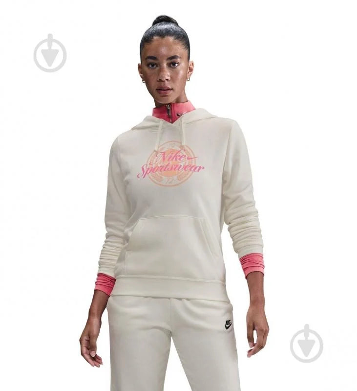 Women's Nike Sportswear Club Fleece Hoodie - Off White/Pink 1