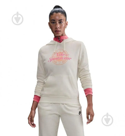 Women's Nike Sportswear Club Fleece Hoodie - Off White/Pink 1
