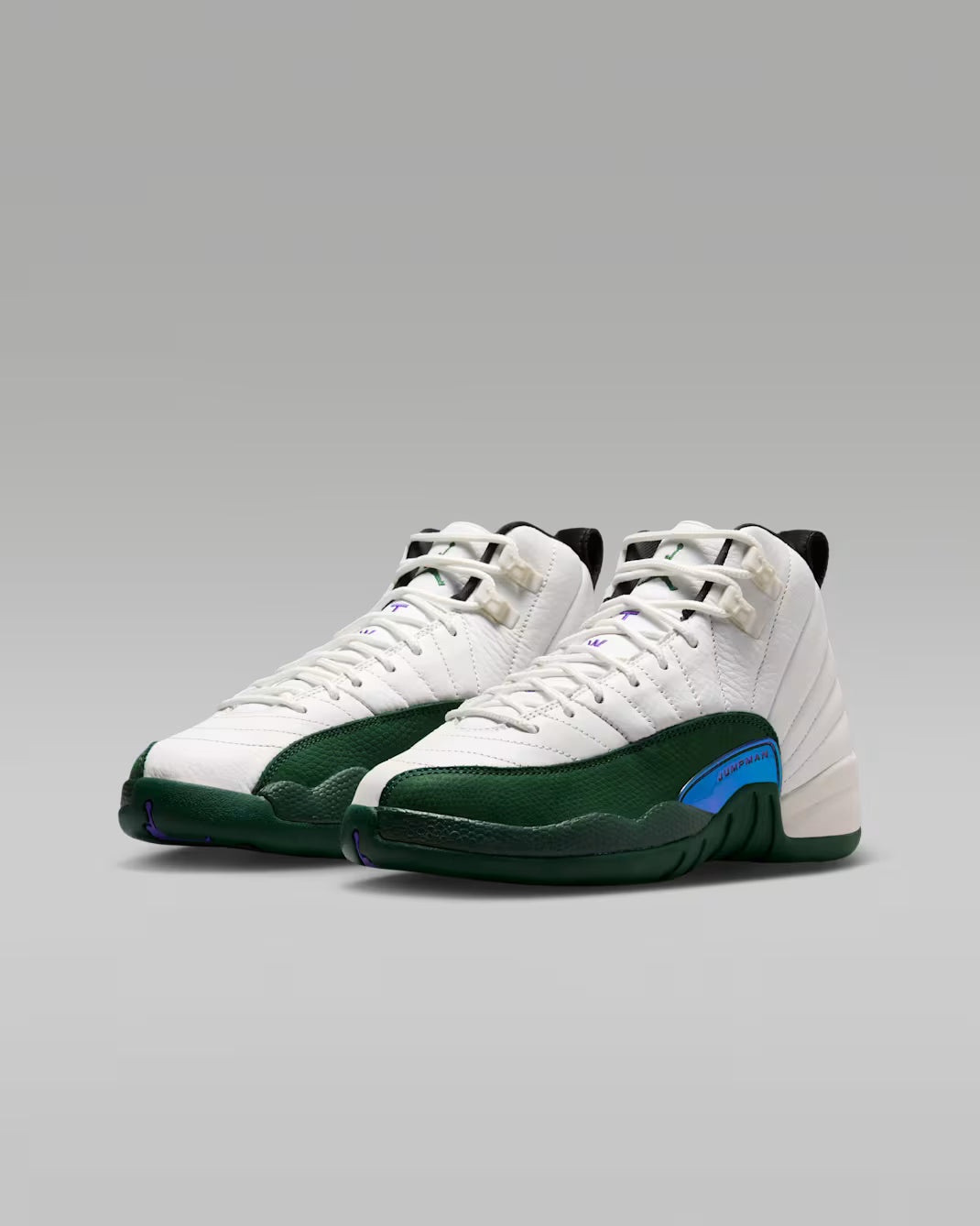 Big Kid's Air Jordan 12 Retro Summit White/Gorge Green-Black-Fierce Purple 153265-103