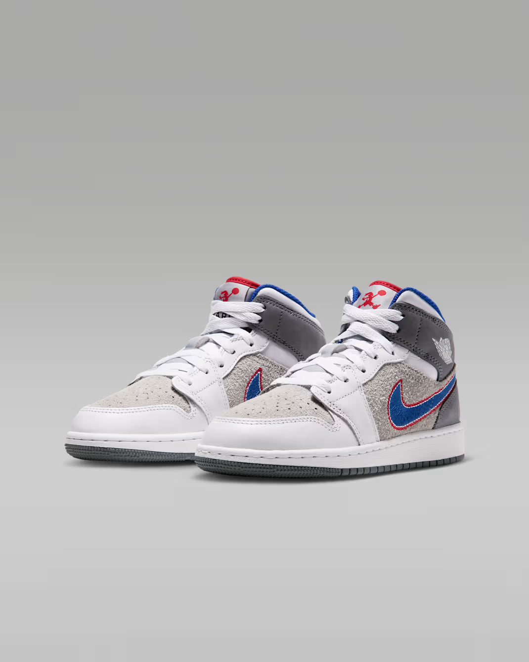 Big Kid's Air Jordan 1 Mid SE "Hare" Light Smoke Grey/University Red/Cool Grey/Varsity Royal IZ4720-001