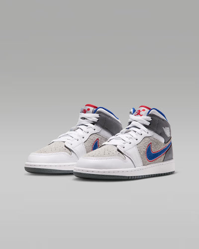 Big Kid's Air Jordan 1 Mid SE "Hare" Light Smoke Grey/University Red/Cool Grey/Varsity Royal IZ4720-001