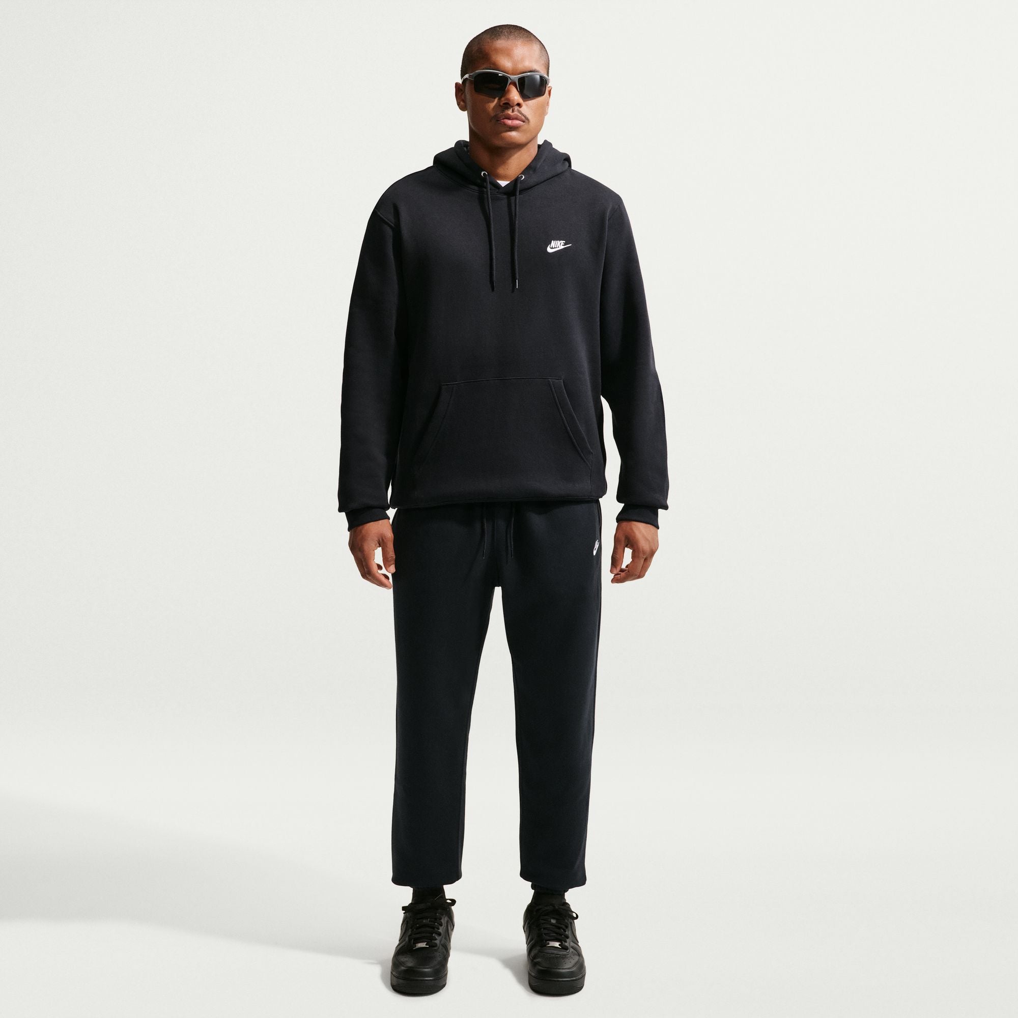 Men's Nike Club Pullover Fleece Hoodie - Black/White 6