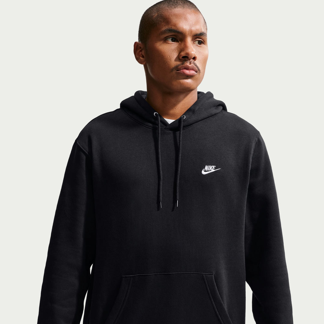 Men's Nike Club Pullover Fleece Hoodie - Black/White 1