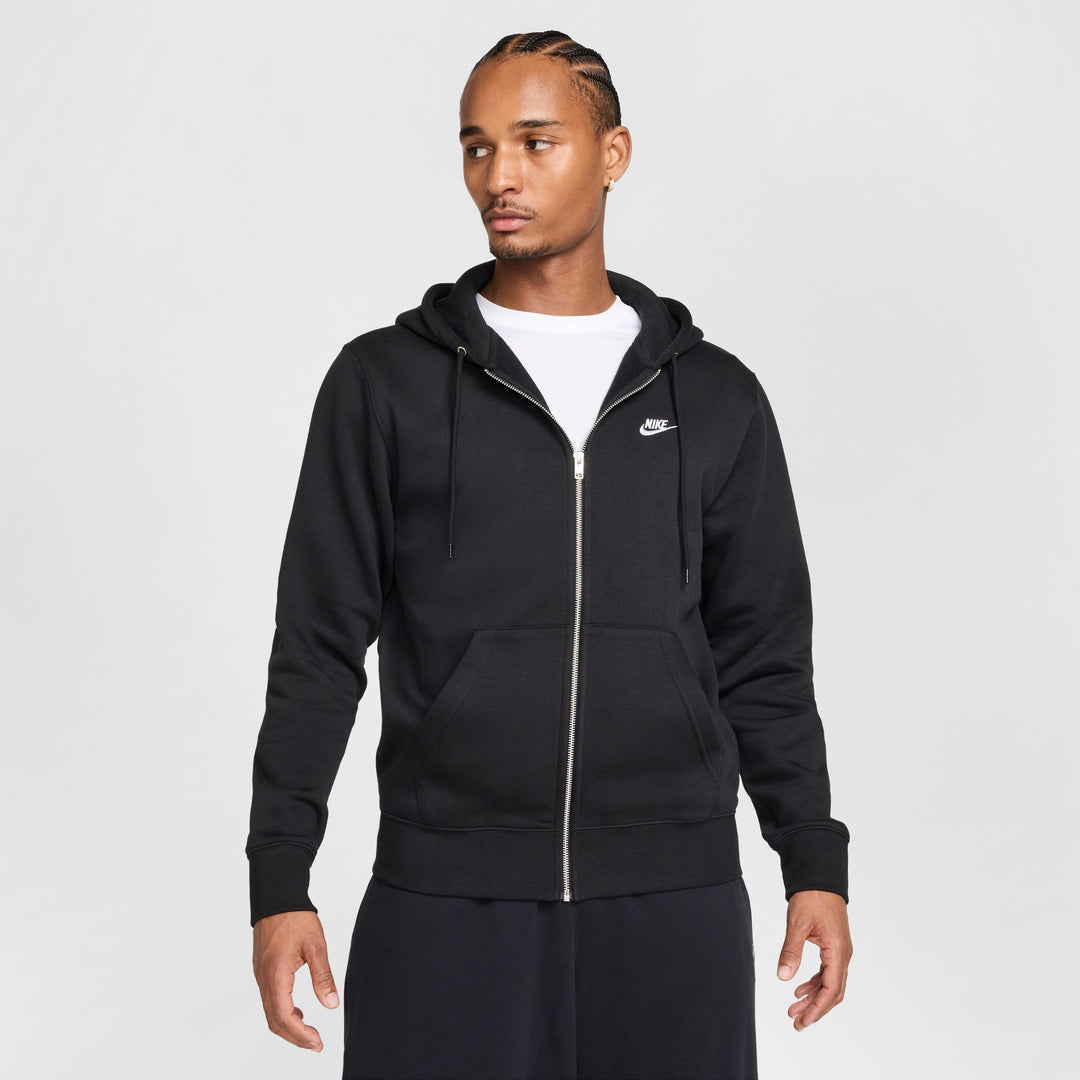 Men's Nike Club Full-Zip Fleece Hoodie - Black/White 1