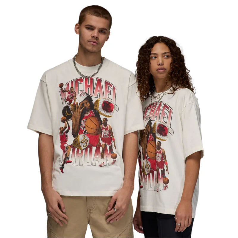 Men's Jordan Flight Essentials Oversized T-Shirt - Sail/Varsity Red 1