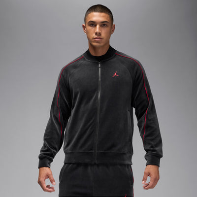 Men's Jordan Brooklyn Velour Track Jacket - Black/Gym Red 1