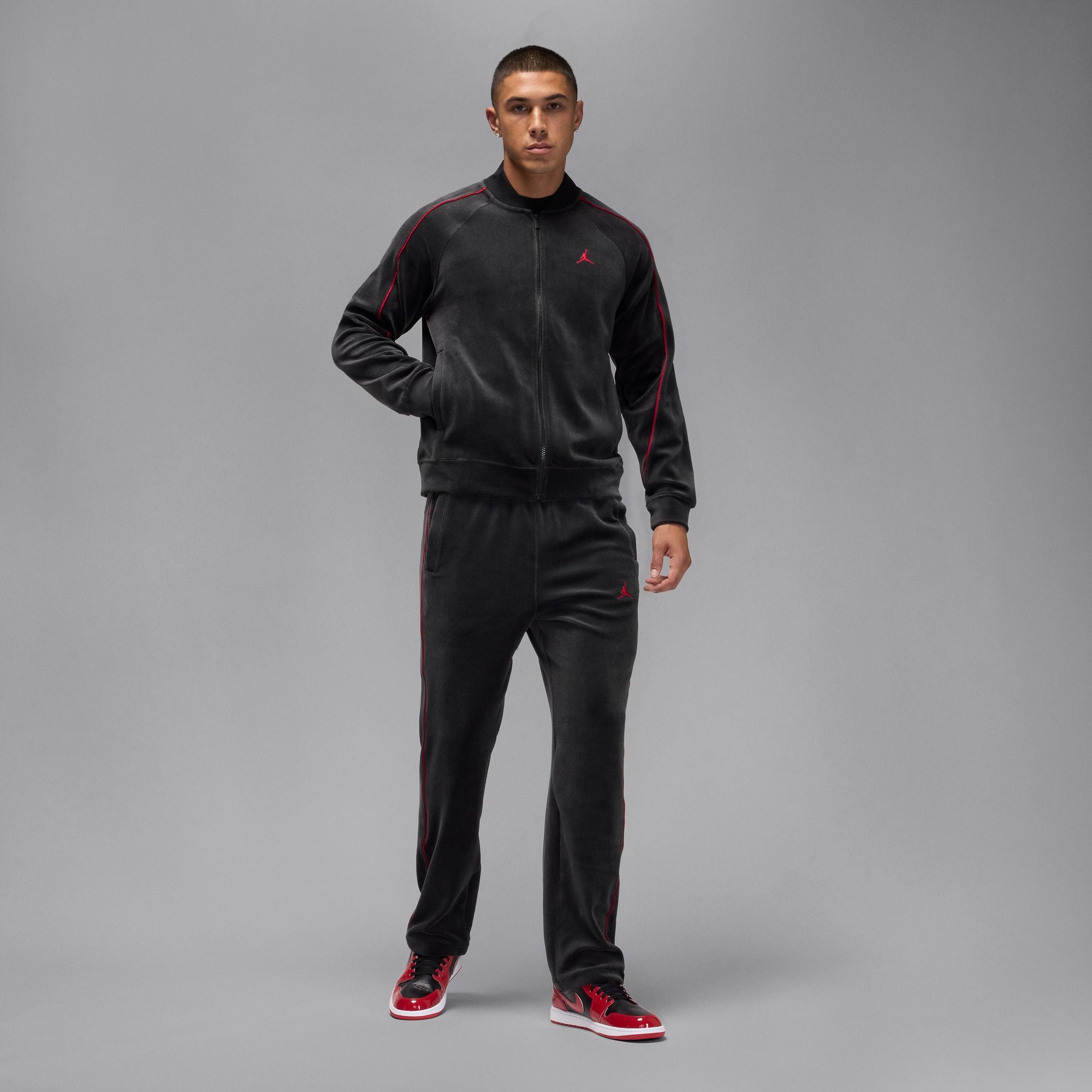 Men's Jordan Brooklyn Velour Track Jacket - Black/Gym Red 6