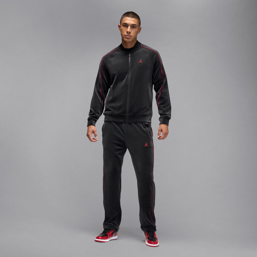 Men's Jordan Brooklyn Velour Track Pants - Black/Gym Red 1