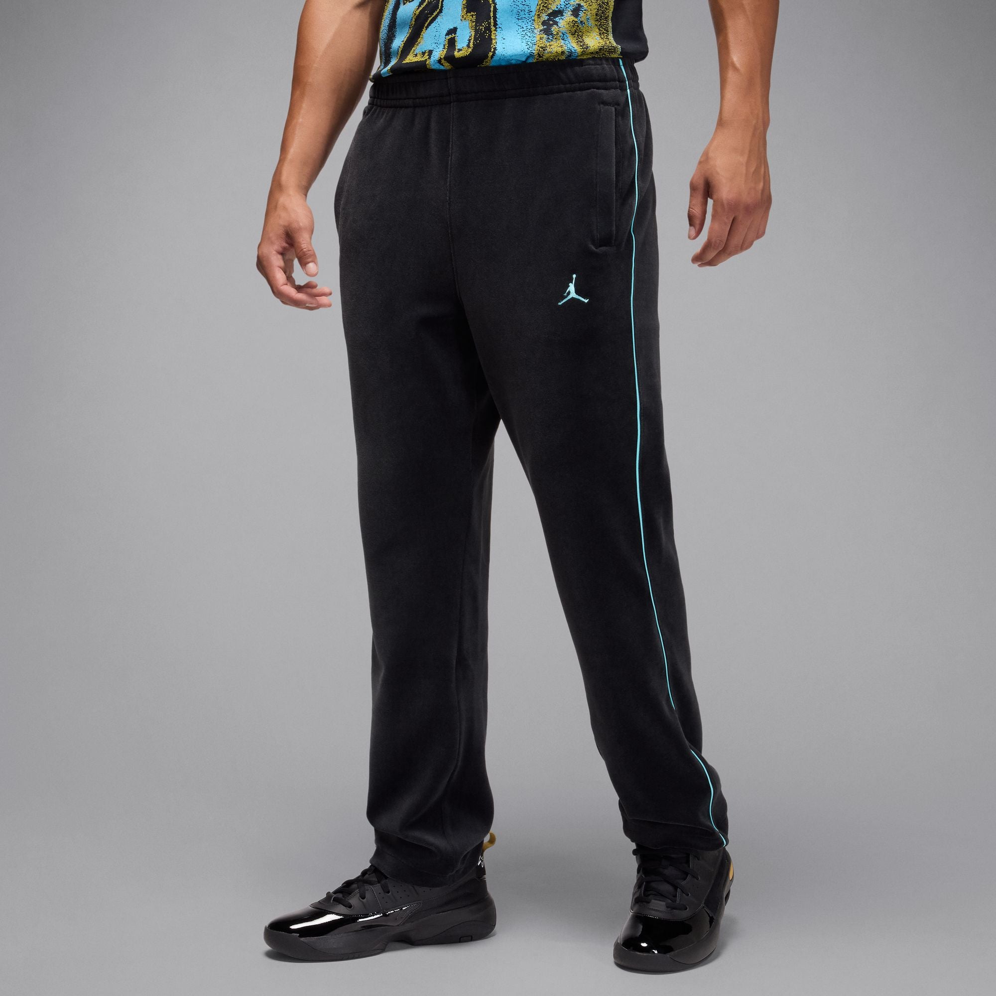 Men's Jordan Brooklyn Velour Track Pants - Black/Blue Chill 2