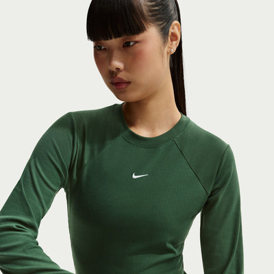 Women's Nike Sportswear Chill Knit Tight Long-Sleeve Ribbed Top - Fir/Sail 1