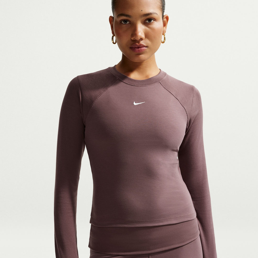 Women Nike Sportswear Chill Knit Tight Long-Sleeve Ribbed Top - Tattoo/Sail 4