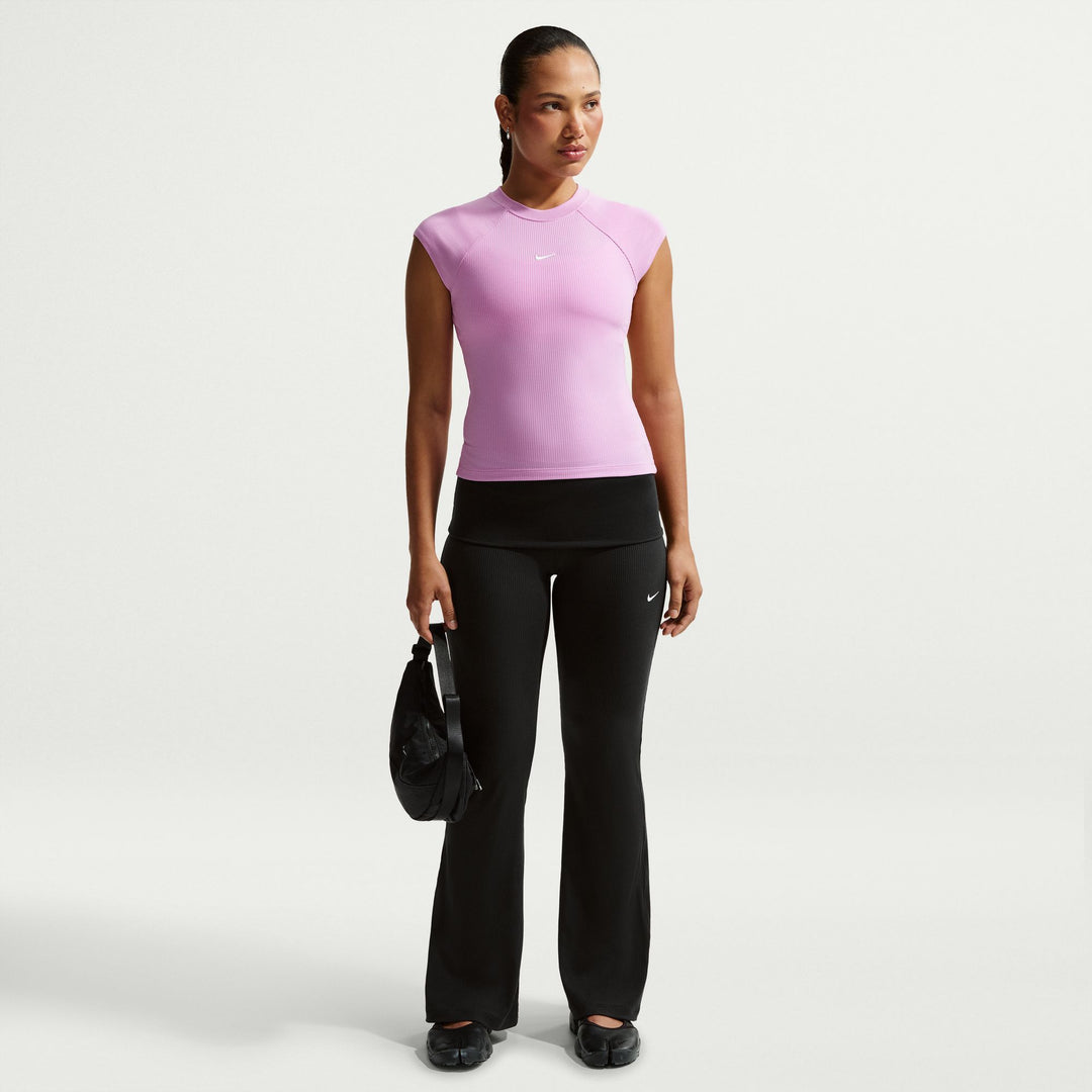 Womens Nike Sportswear Chill Knit Mid Rise Tight Ribbed Trousers - Black/Sail 7