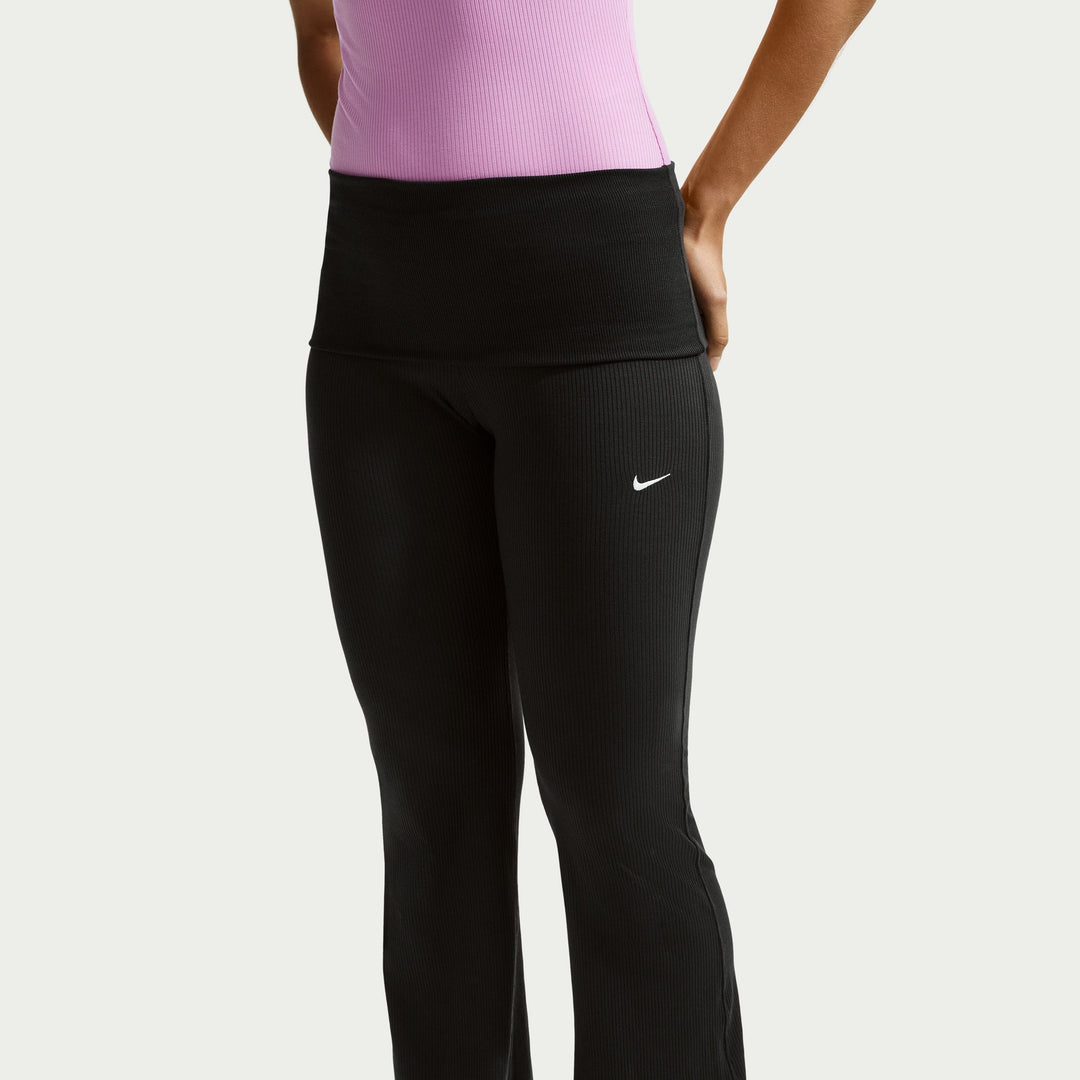 Womens Nike Sportswear Chill Knit Mid Rise Tight Ribbed Trousers - Black/Sail 1