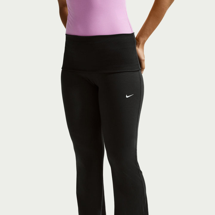 Womens Nike Sportswear Chill Knit Mid Rise Tight Ribbed Trousers - Black/Sail 1