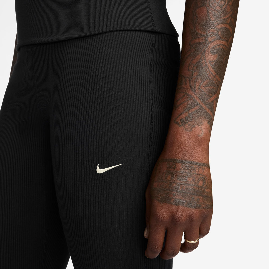 Womens Nike Sportswear Chill Knit Mid Rise Tight Ribbed Trousers - Black/Sail 2
