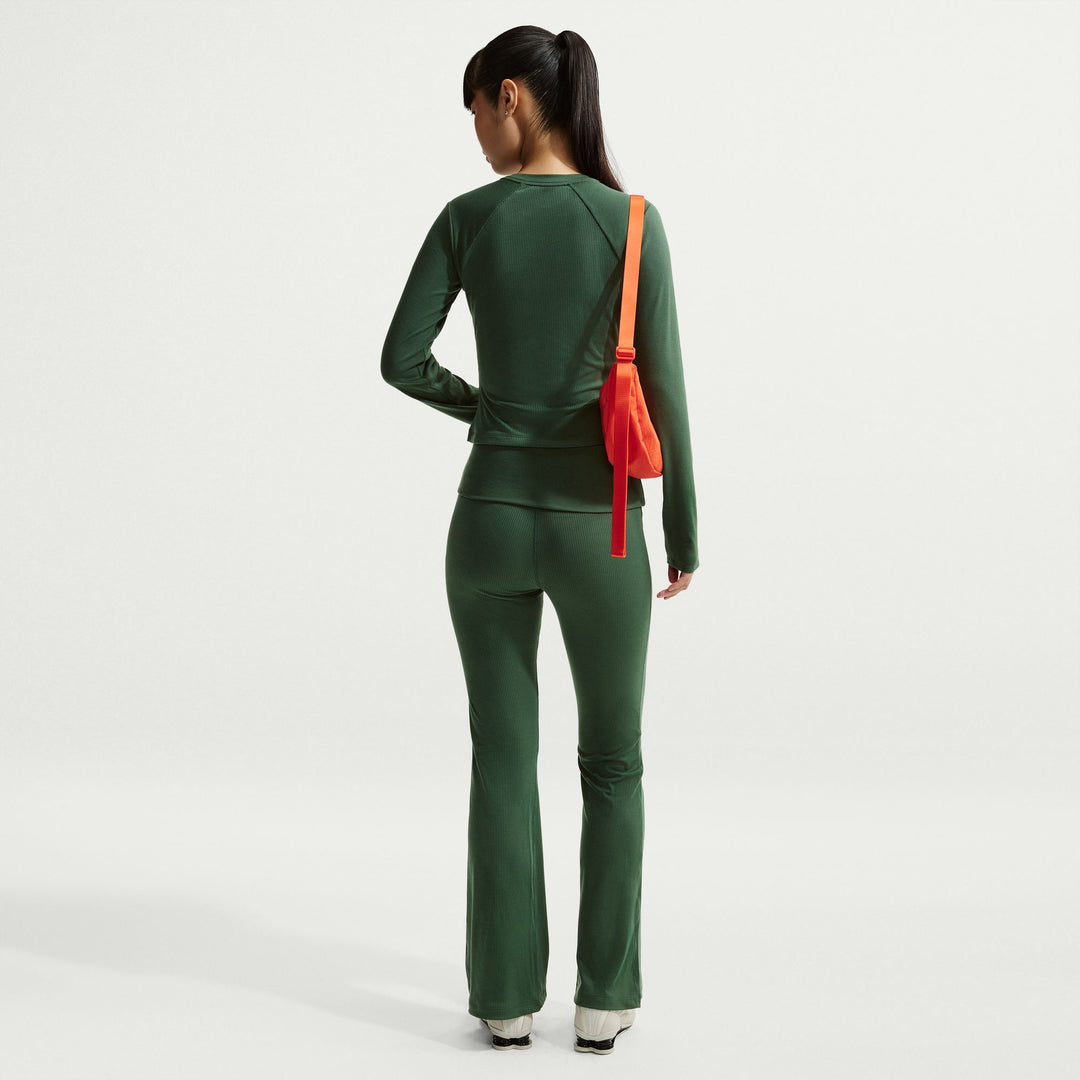 Womens Nike Sportswear Chill Knit Mid Rise Tight Ribbed Trousers - Fir/Sail 5