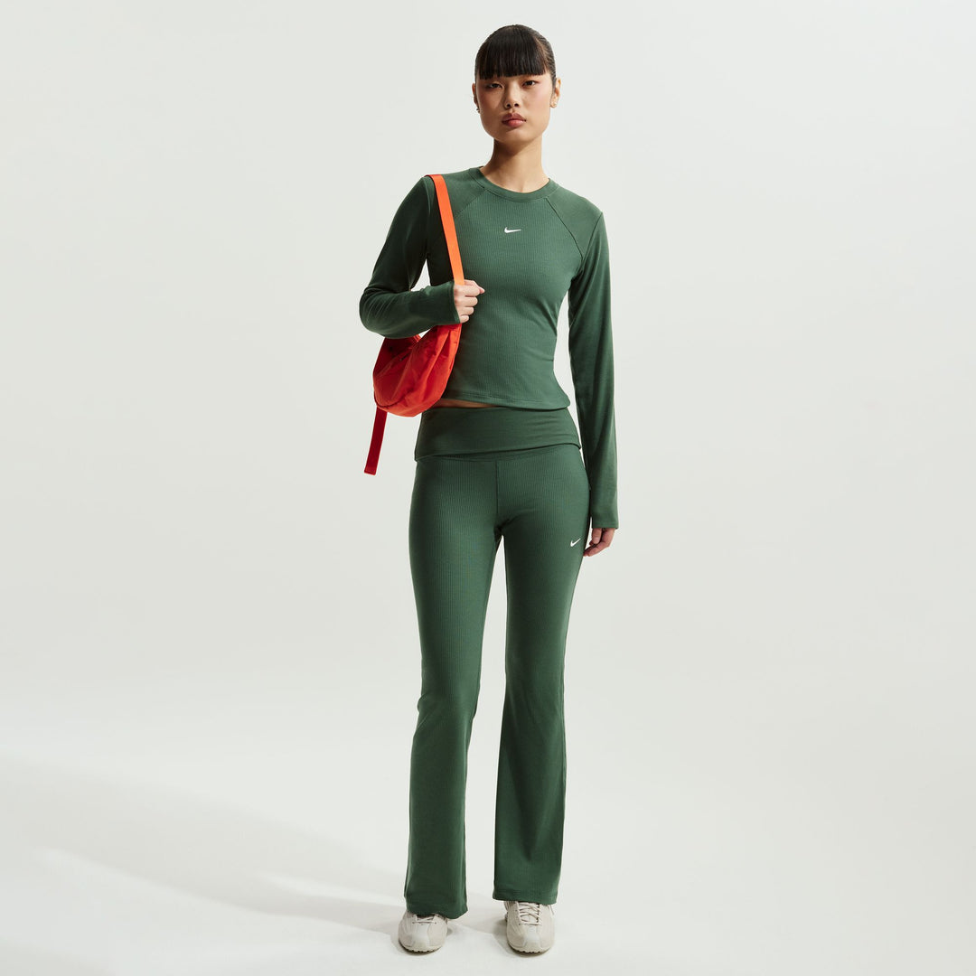 Womens Nike Sportswear Chill Knit Mid Rise Tight Ribbed Trousers - Fir/Sail 7