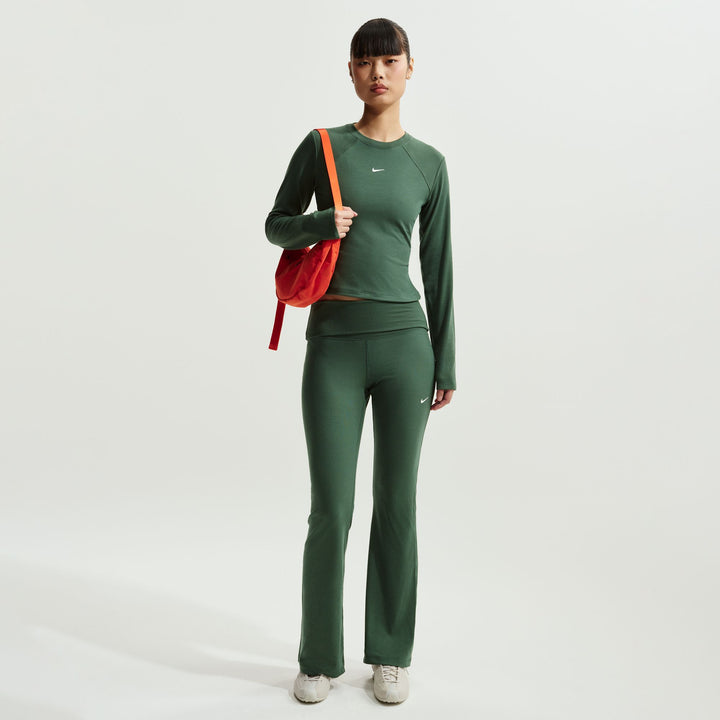 Womens Nike Sportswear Chill Knit Mid Rise Tight Ribbed Trousers - Fir/Sail 7