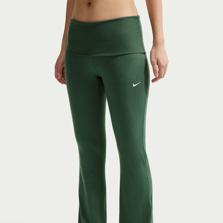 Womens Nike Sportswear Chill Knit Mid Rise Tight Ribbed Trousers - Fir/Sail 1