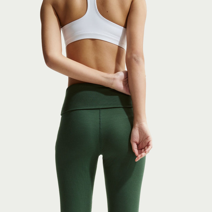 Womens Nike Sportswear Chill Knit Mid Rise Tight Ribbed Trousers - Fir/Sail 4