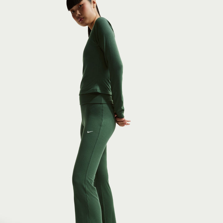 Womens Nike Sportswear Chill Knit Mid Rise Tight Ribbed Trousers - Fir/Sail 6